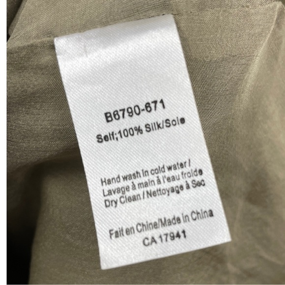 ANDY The-Ahn 100% Silk Pleated Olive Long Sleeved Tunic Size 10 - Picture 6 of 9